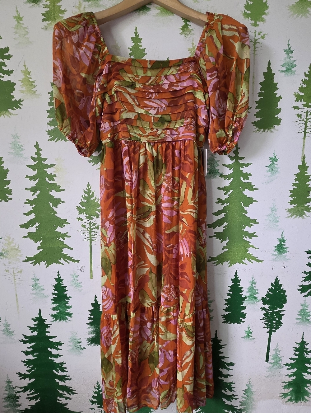 LC Lauren Conrad Square Neck Pleated Bodice Midi Dress